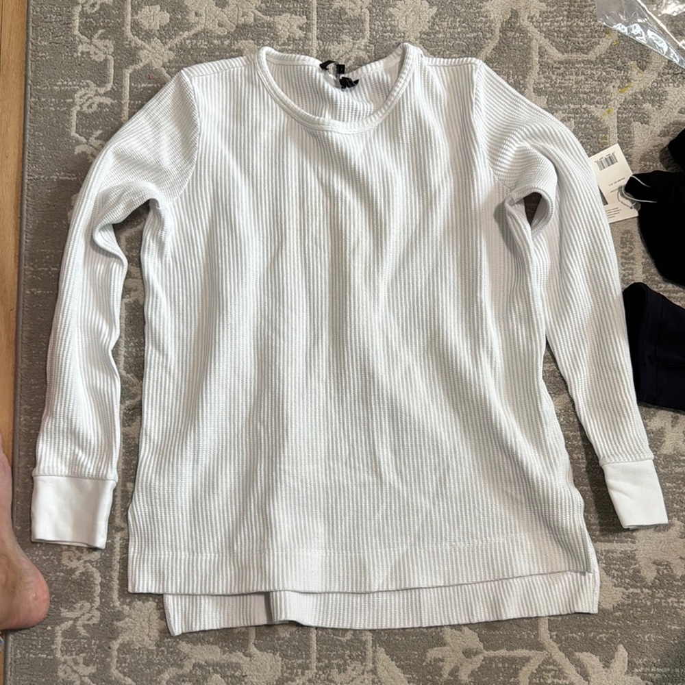 White Ribbed Long Sleeve Top